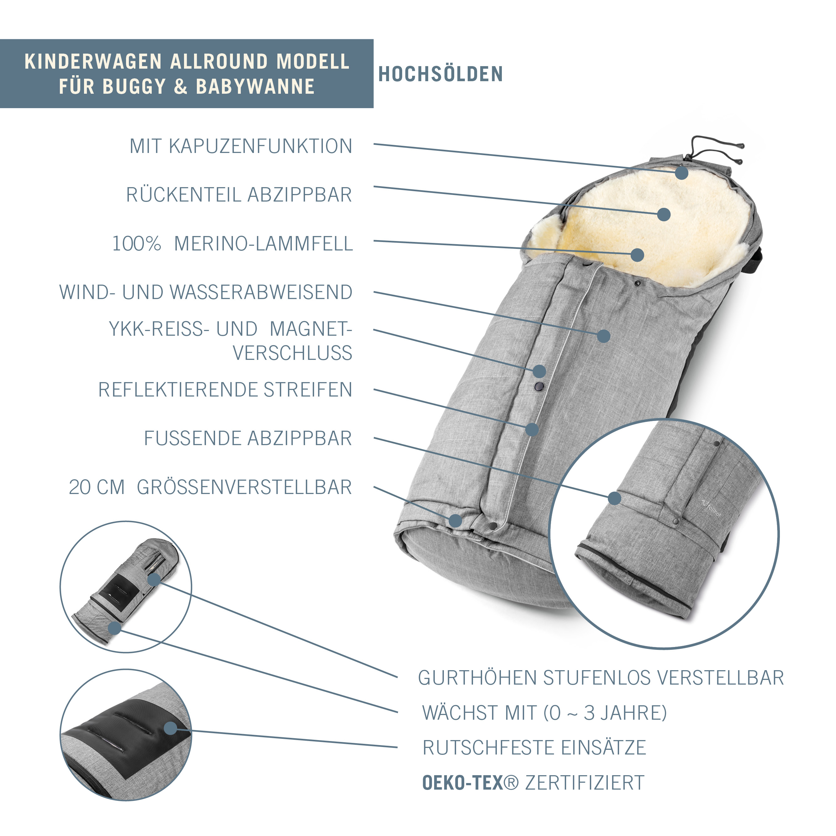 Kinderwagenfellsack Hochsölden Beige Melange