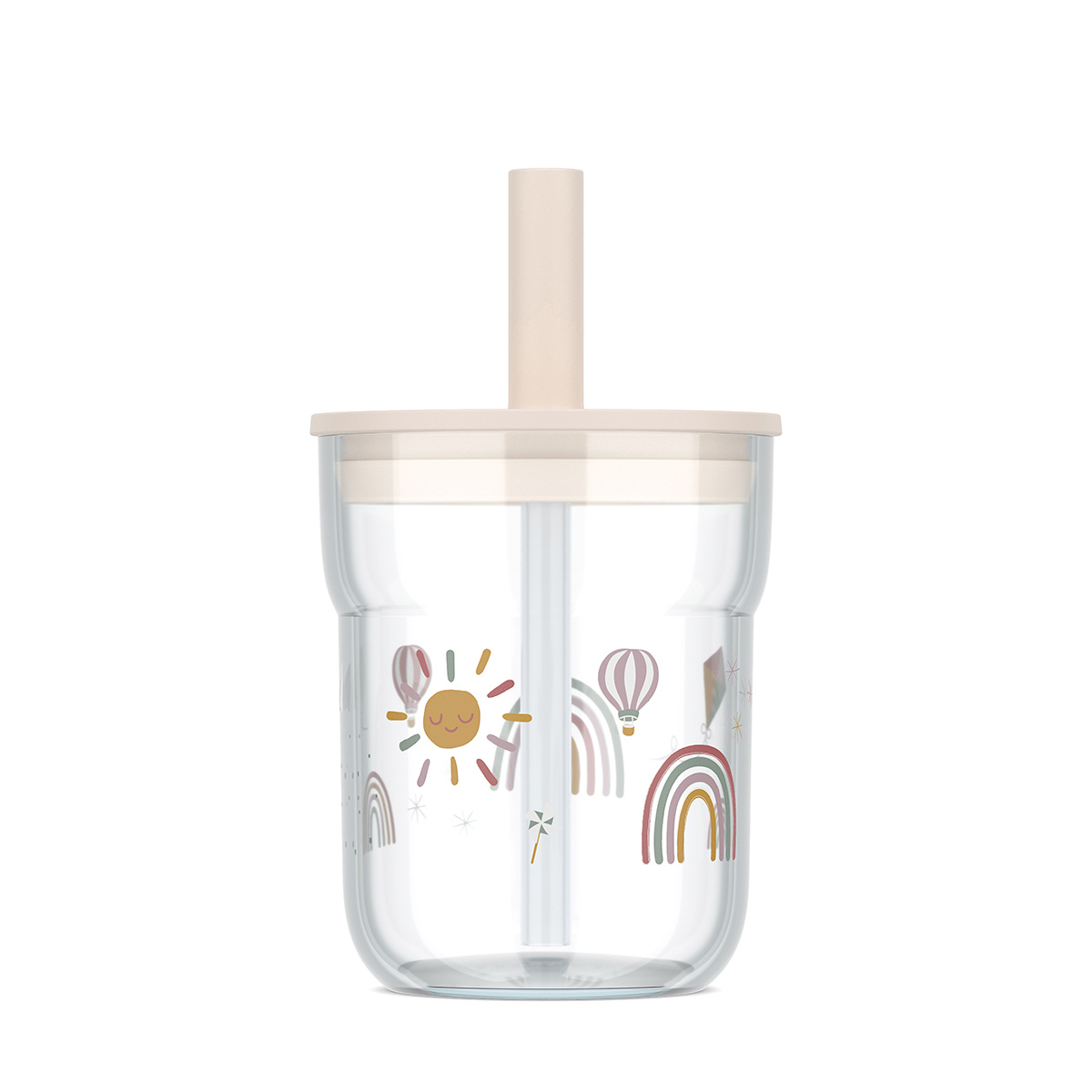 Trinkglas Mio 250 ml mit Trinkhalm Sunshine & Rainbow
