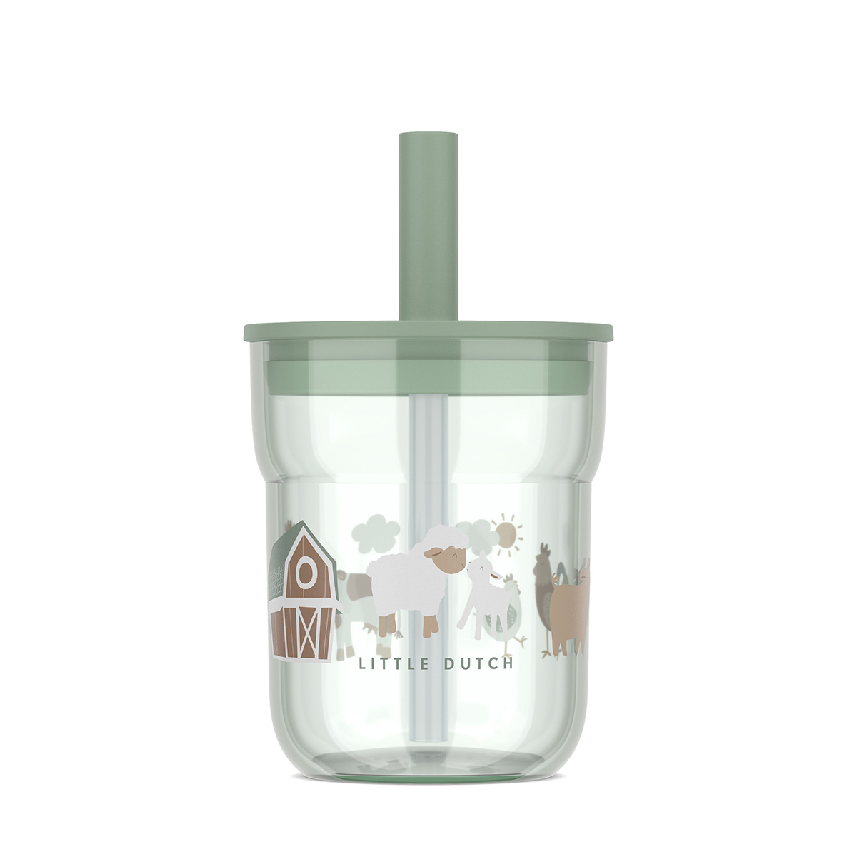 Trinkglas Mio 250 ml mit Trinkhalm Little Farm