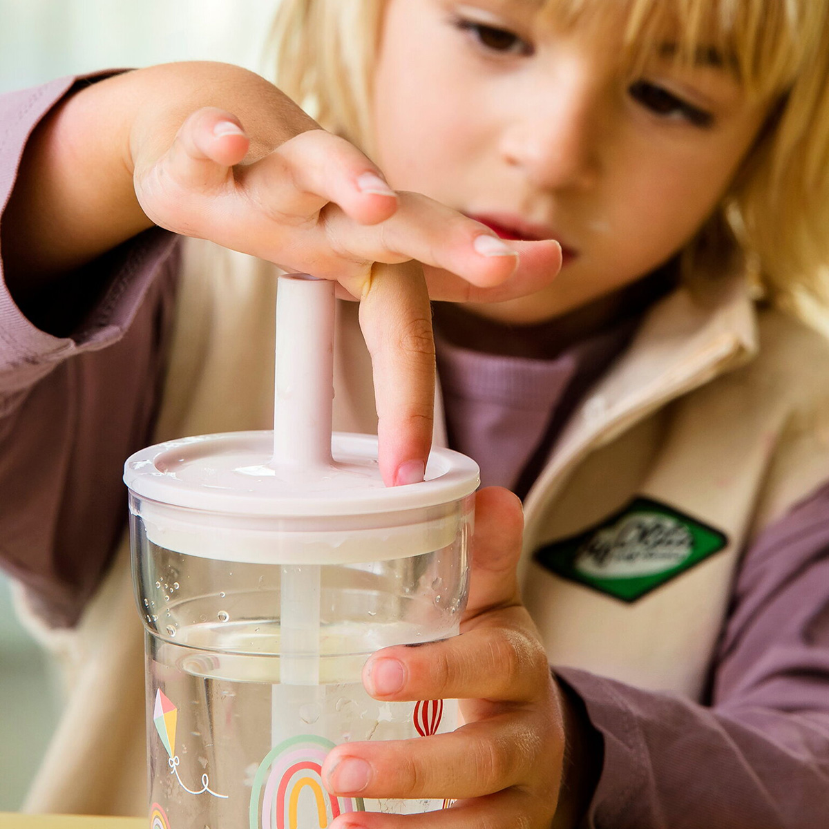 Trinkglas Mio 250 ml mit Trinkhalm Sunshine & Rainbow