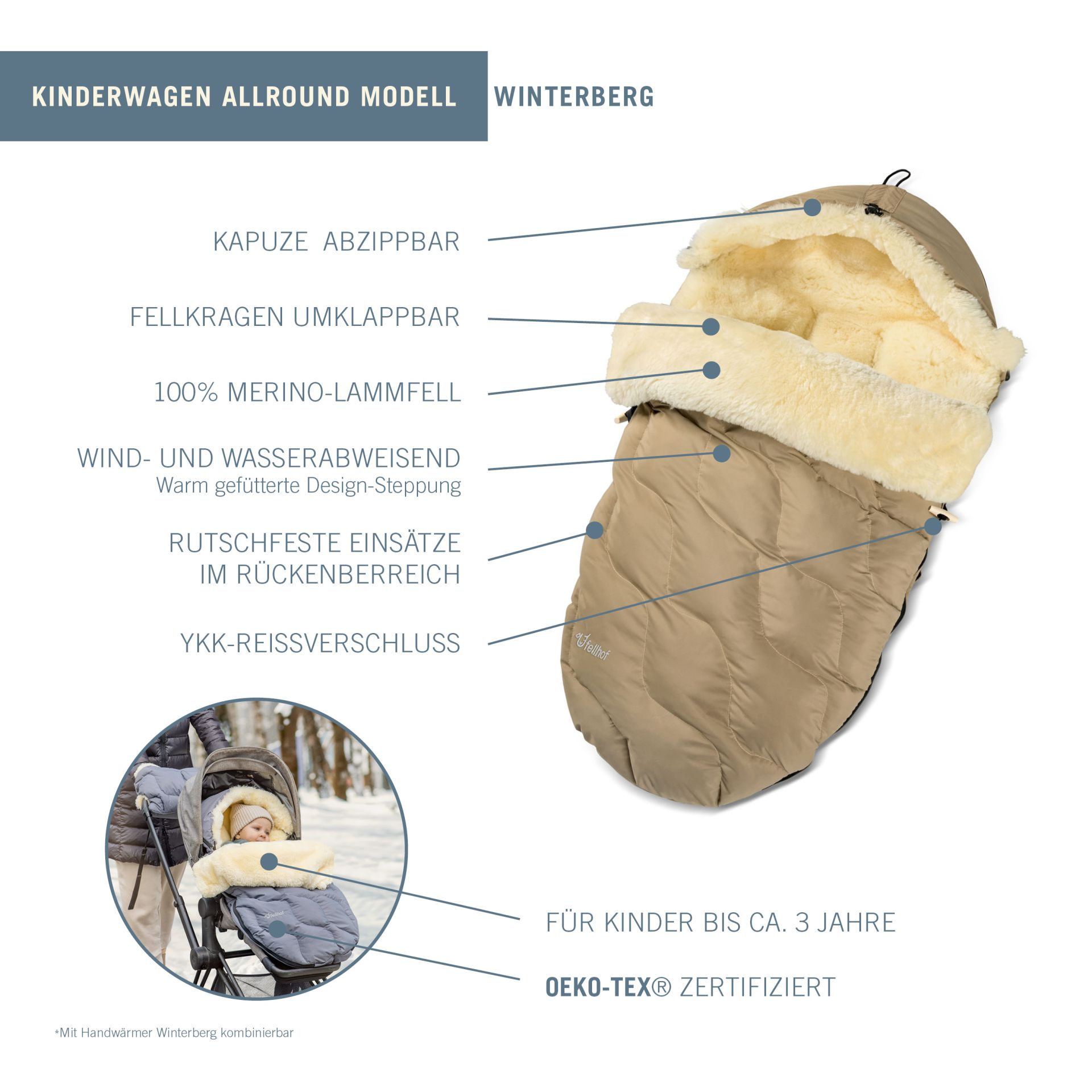 Kinderwagenfellsack Winterberg Beige