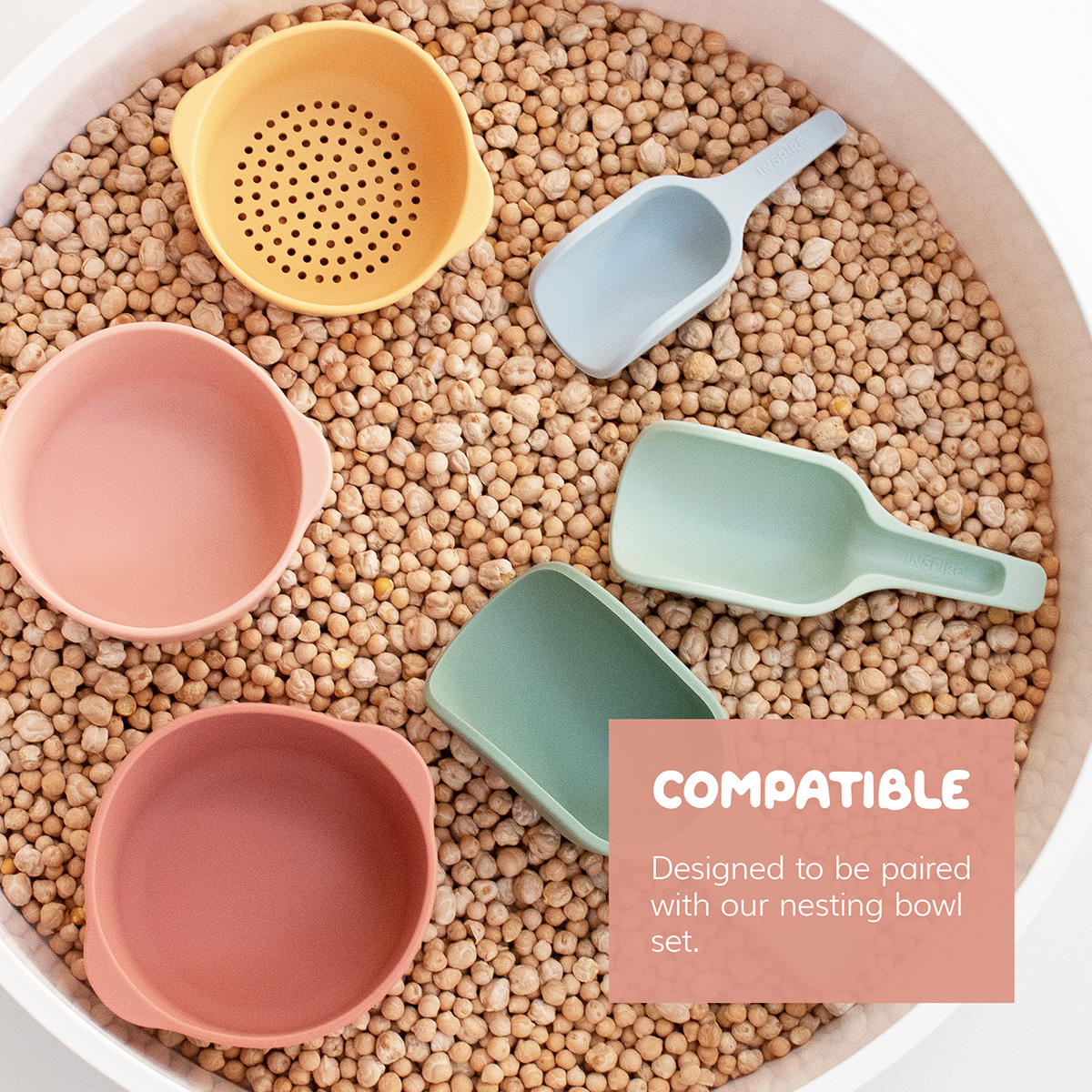 Stapelbares Silikon-Schaufel Set Grün/Blau Pastell