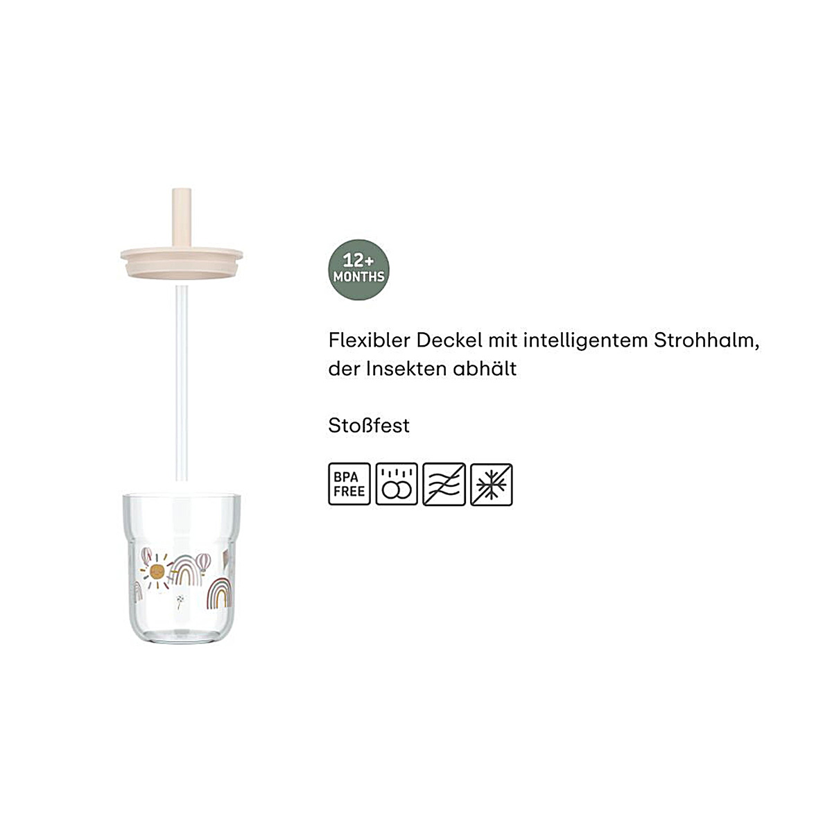 Trinkglas Mio 250 ml mit Trinkhalm Forest Friends