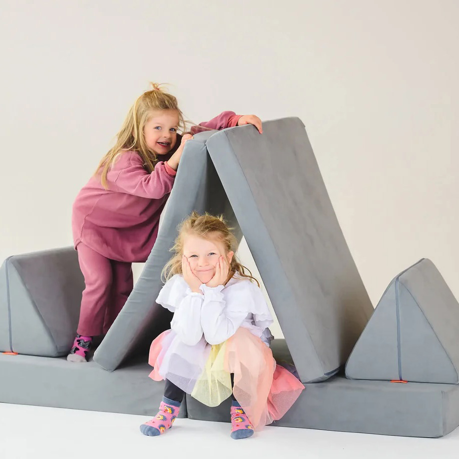 Spielsofa Velours Mond Grau