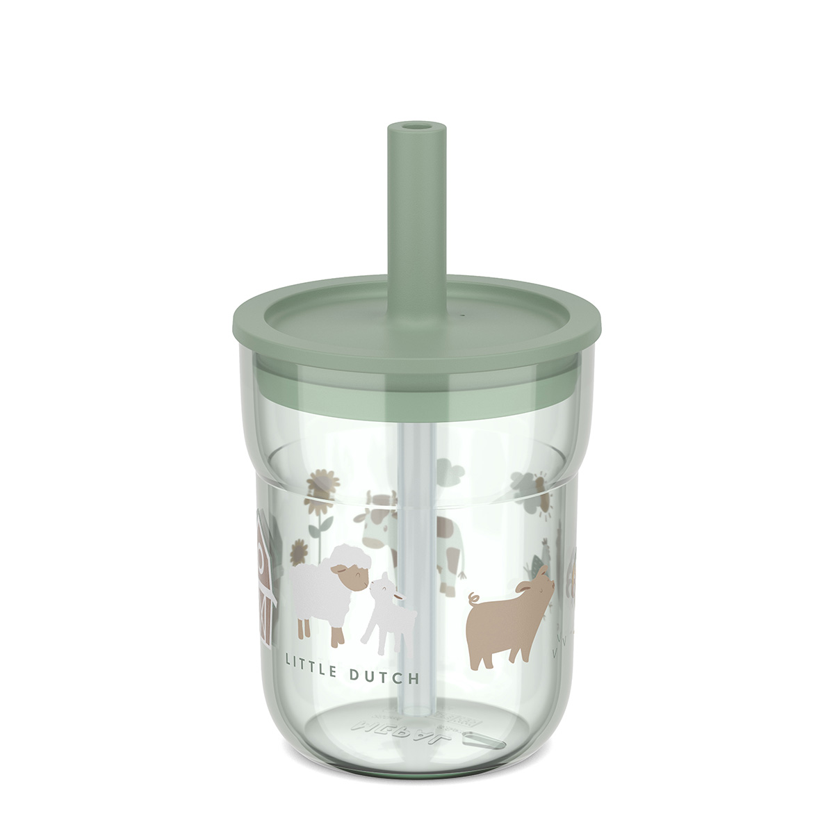 Trinkglas Mio 250 ml mit Trinkhalm Little Farm